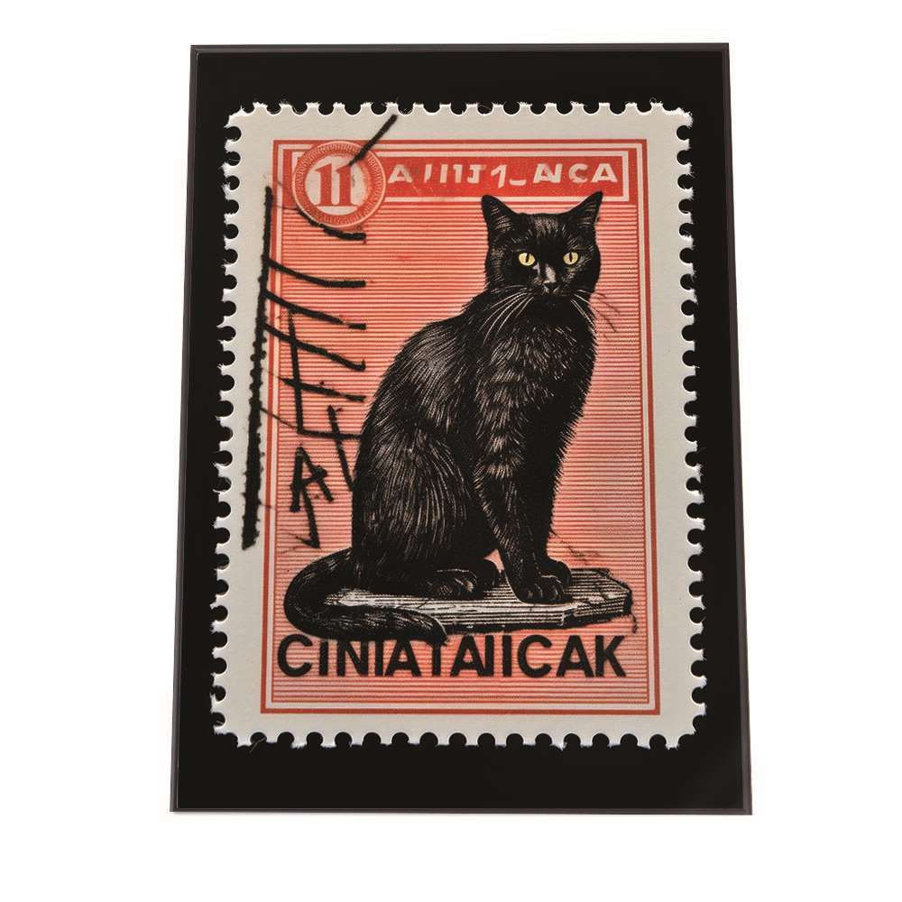 【B2サイズ（約51x73cm）】【lh-poster-1506】【フレーム付き】切手風 動物 ネコ 鳥 ポスター レトロ 古紙 インテリア オールド フレーム