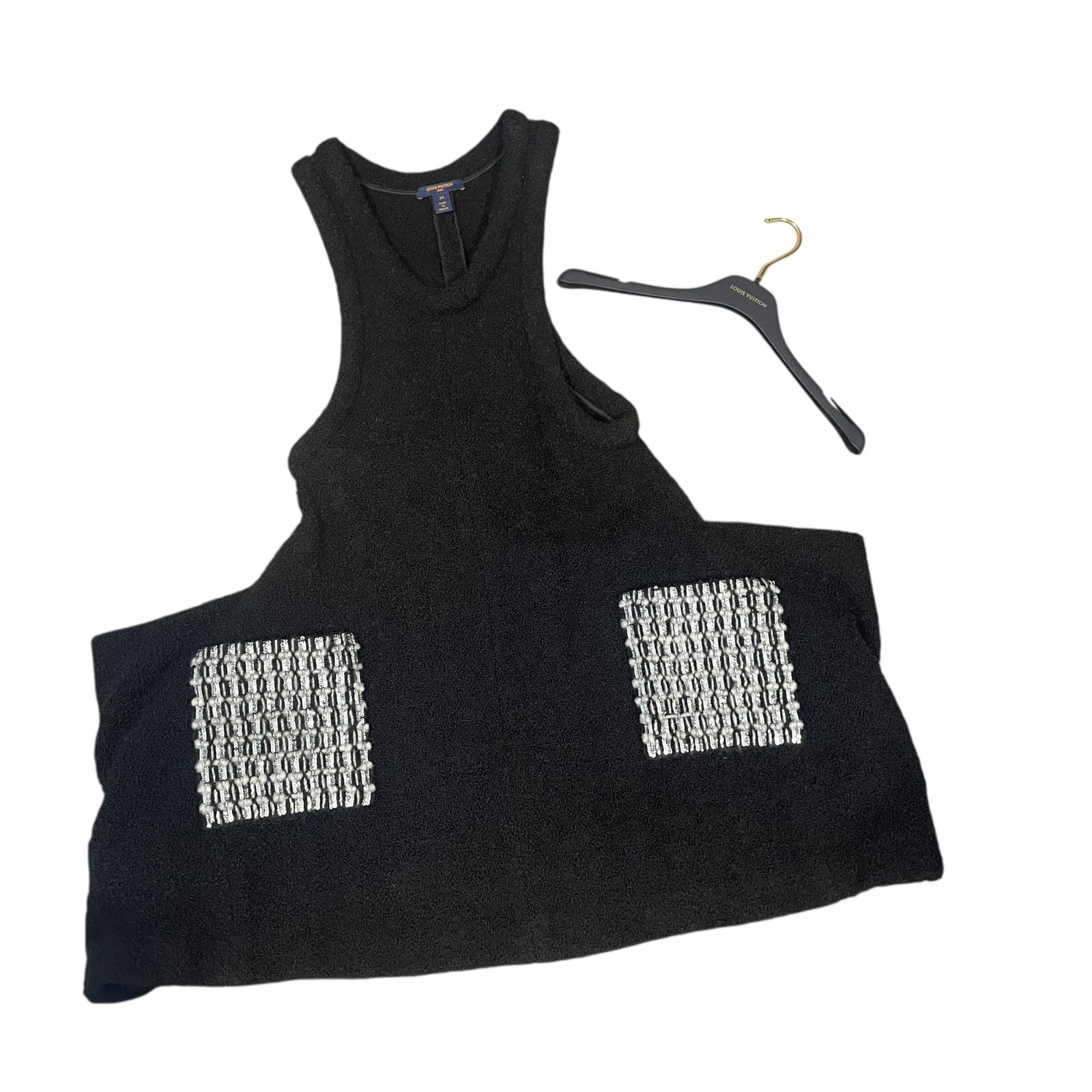 ◆ルイヴィトン LOUIS VUITTON ワンピース ブラック サイズ34 レディース ボアワンピース スパンコール ハンガー付き 品◆