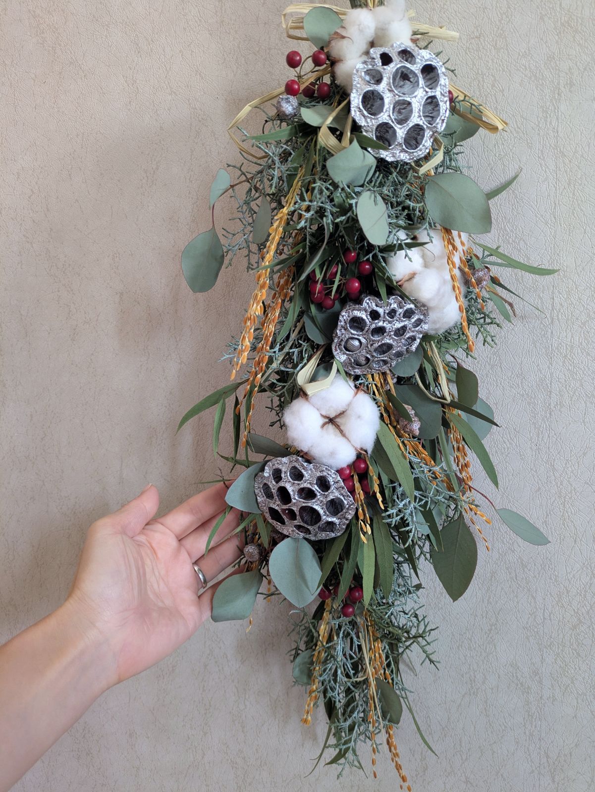 約60cm】ドライフラワー クリスマス 正月飾り サンキライ 古代米