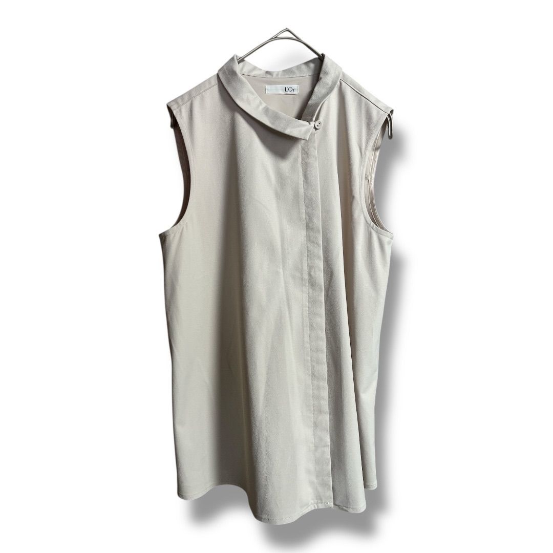 L Or ロル アシンメトリーカラーシャツ ノースリーブ ブラウス トップス オフィス タンクトップ レディース サイズF ベージュ 夏 2 No.K 994