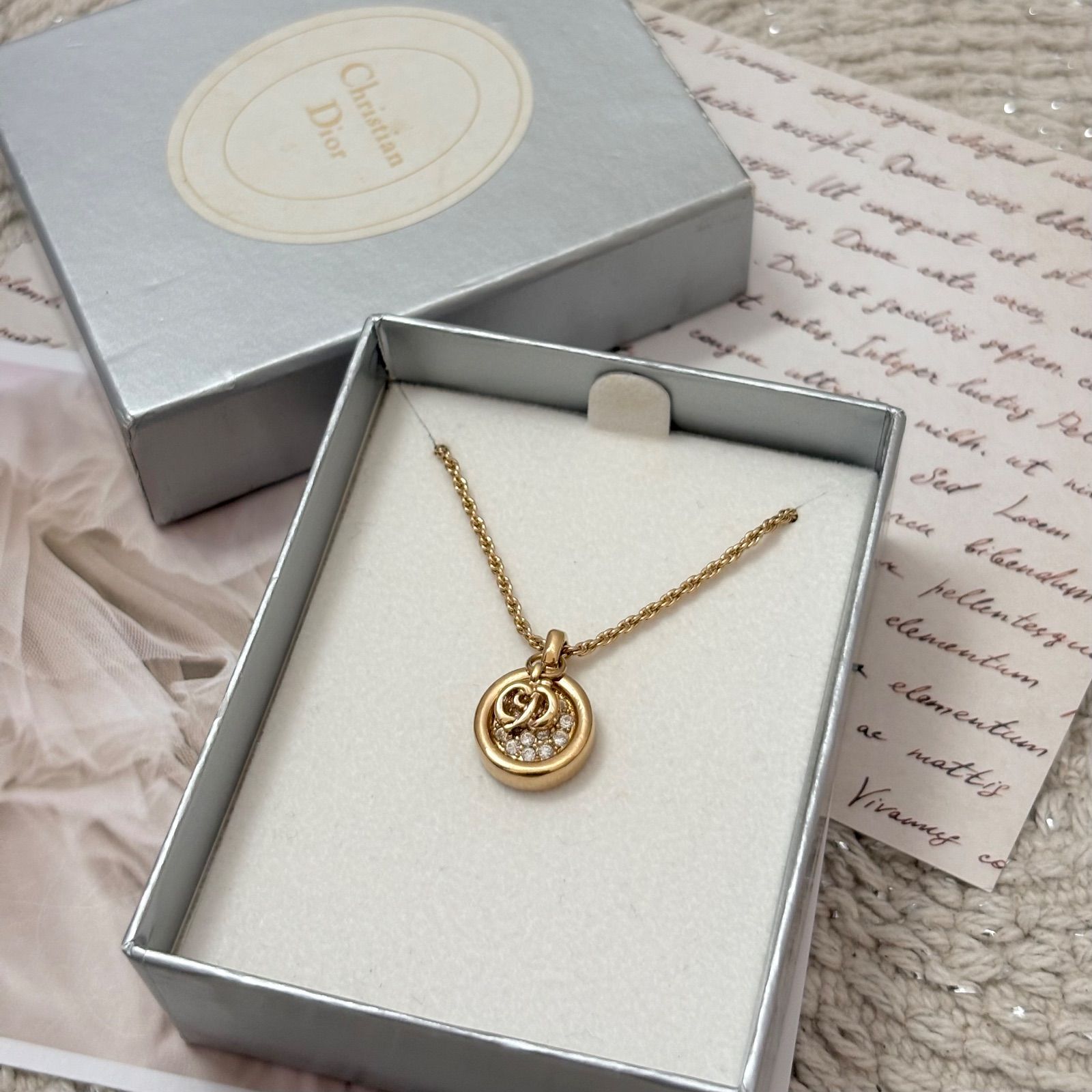 箱付き】【未使用品】クリスチャンディオール ネックレス CDロゴ 丸型