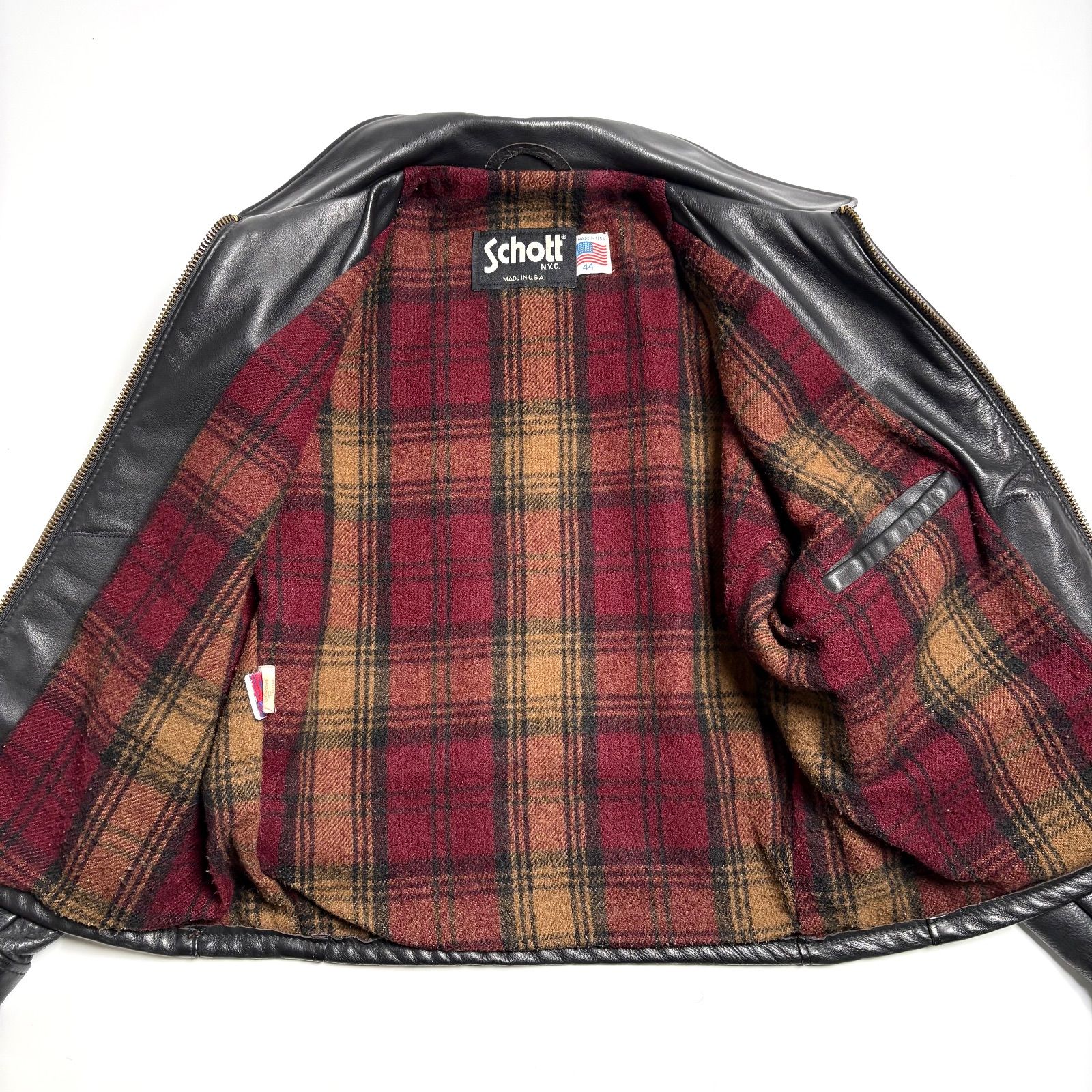 米国製】Schott レザー ライダースジャケット 黒 44 襟付き 本革