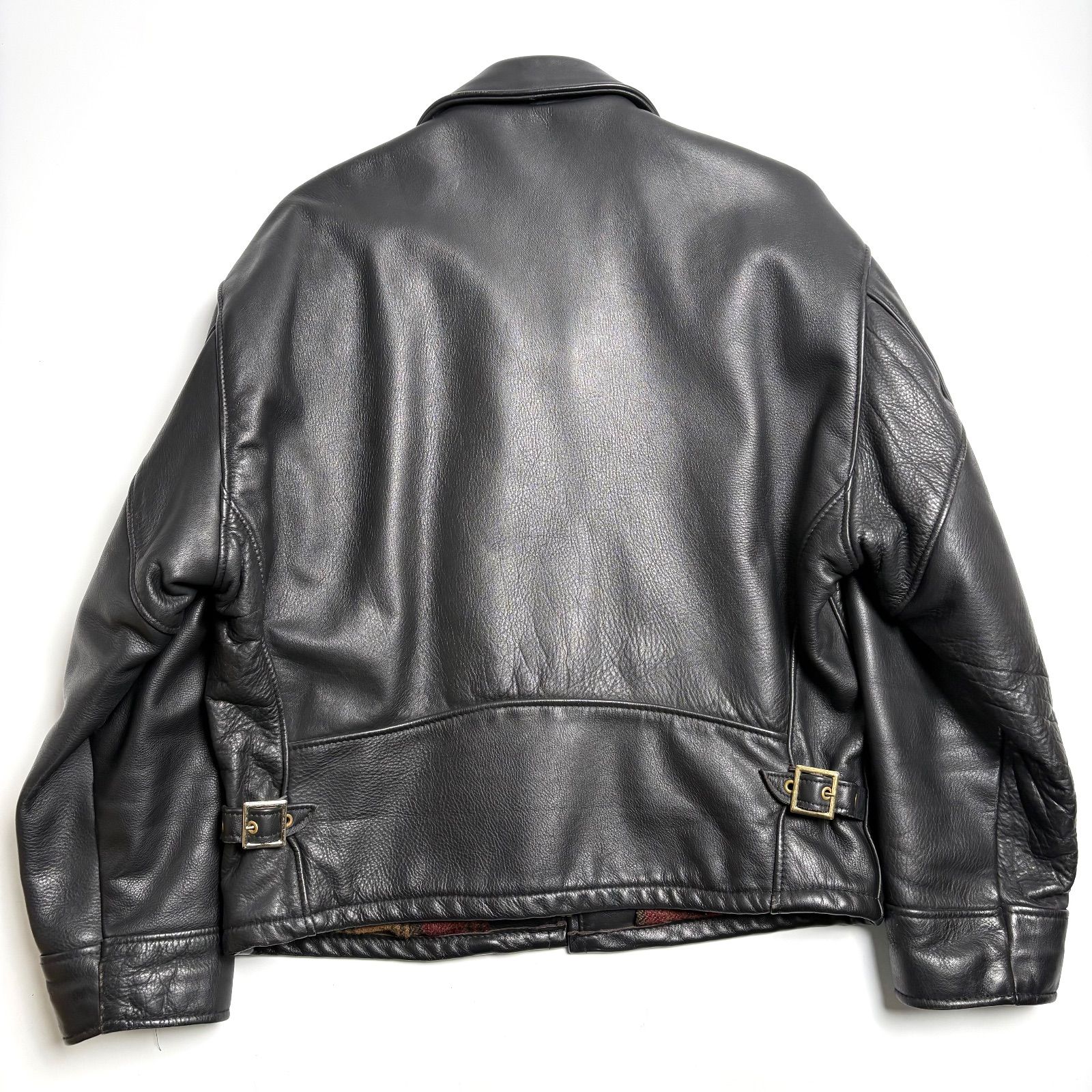 米国製】Schott レザー ライダースジャケット 黒 44 襟付き 本革