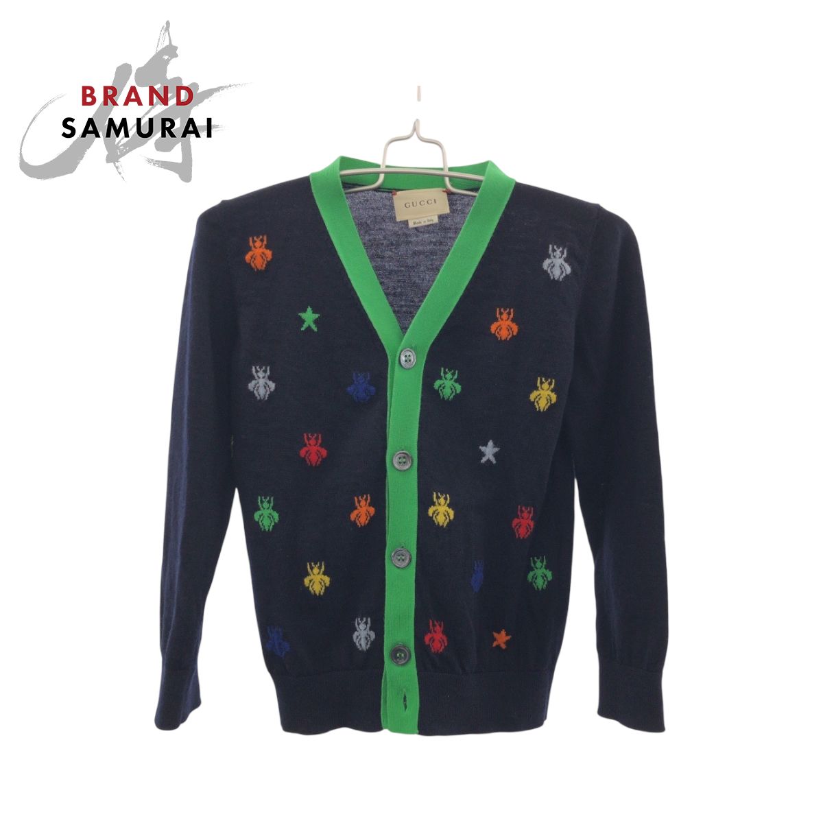 超 GUCCI グッチ 蜂 ビー エンブロイダリー サイズ5 ネイビー マルチ コットン カーディガン キッズ 503969