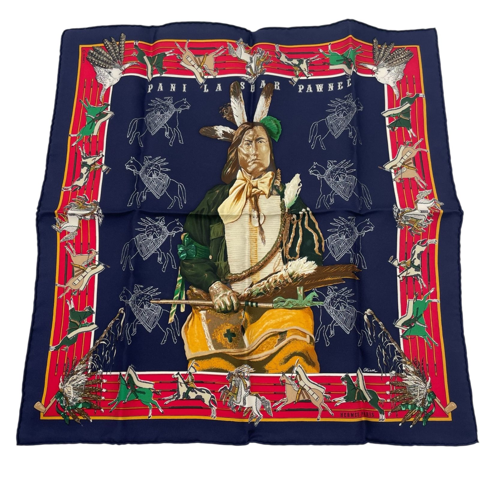 新品同様 HERMES エルメス スカーフ シルク PANI LA SHAR PAWNEE