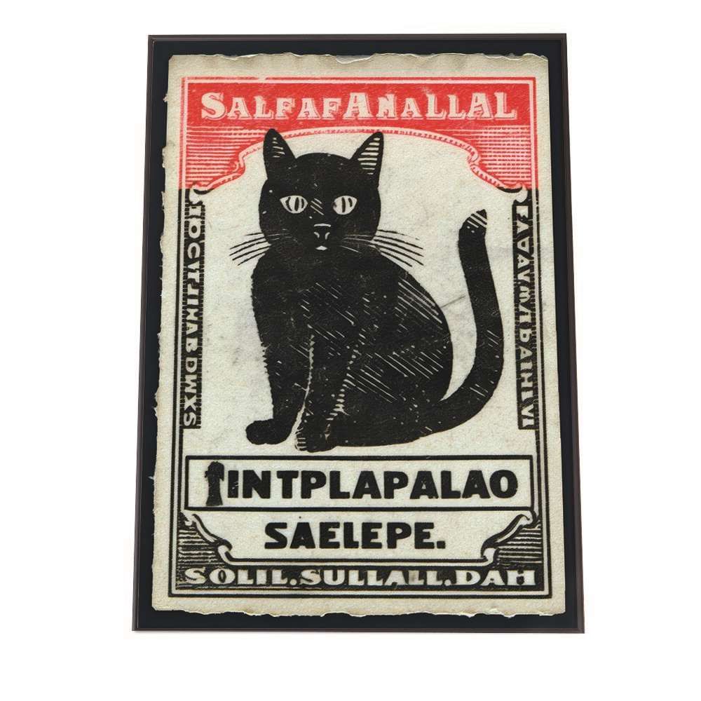 【B2サイズ（約51x73cm）】【lh-poster-1588】【フレーム付き】切手風 動物 ネコ 鳥 ポスター レトロ 古紙 インテリア オールド フレーム