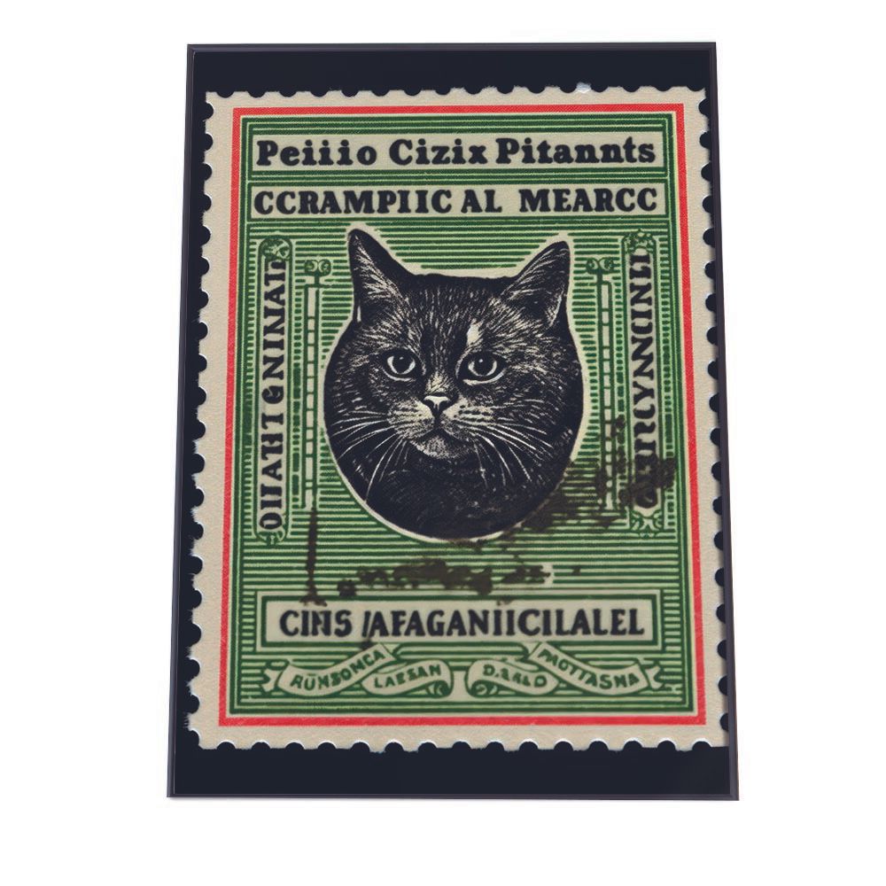 【B1サイズ（約73x103cm）】【lh-poster-1596】【フレーム付き】切手風 動物 ネコ 鳥 ポスター レトロ 古紙 インテリア オールド フレーム