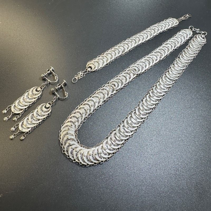 vintage】フィリグリー シルバー製 925刻印 3点セット ネックレス