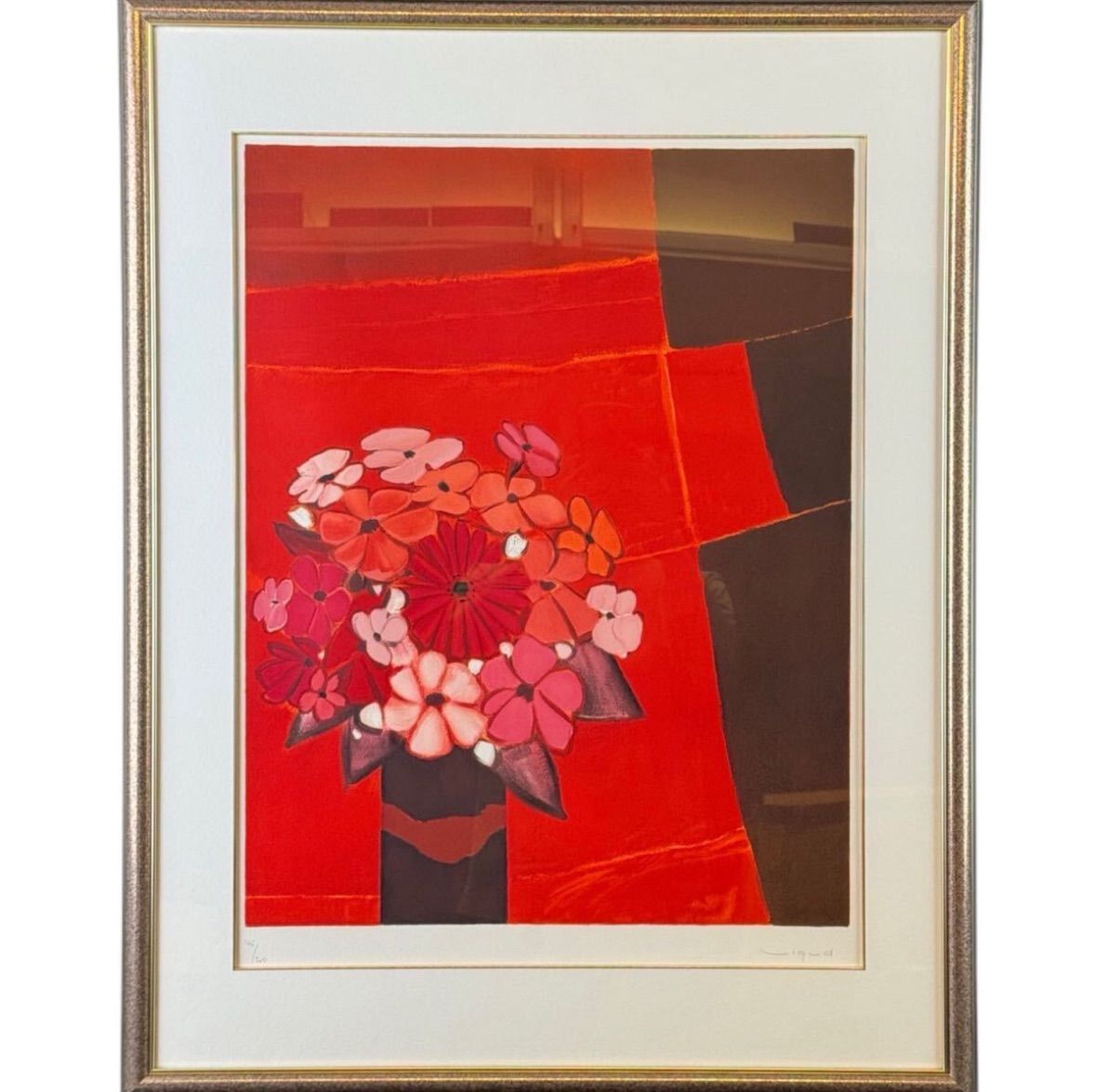 アンドレ・ヴィギュド 「赤い花」 リトグラフ 12号 大作 直筆サイン