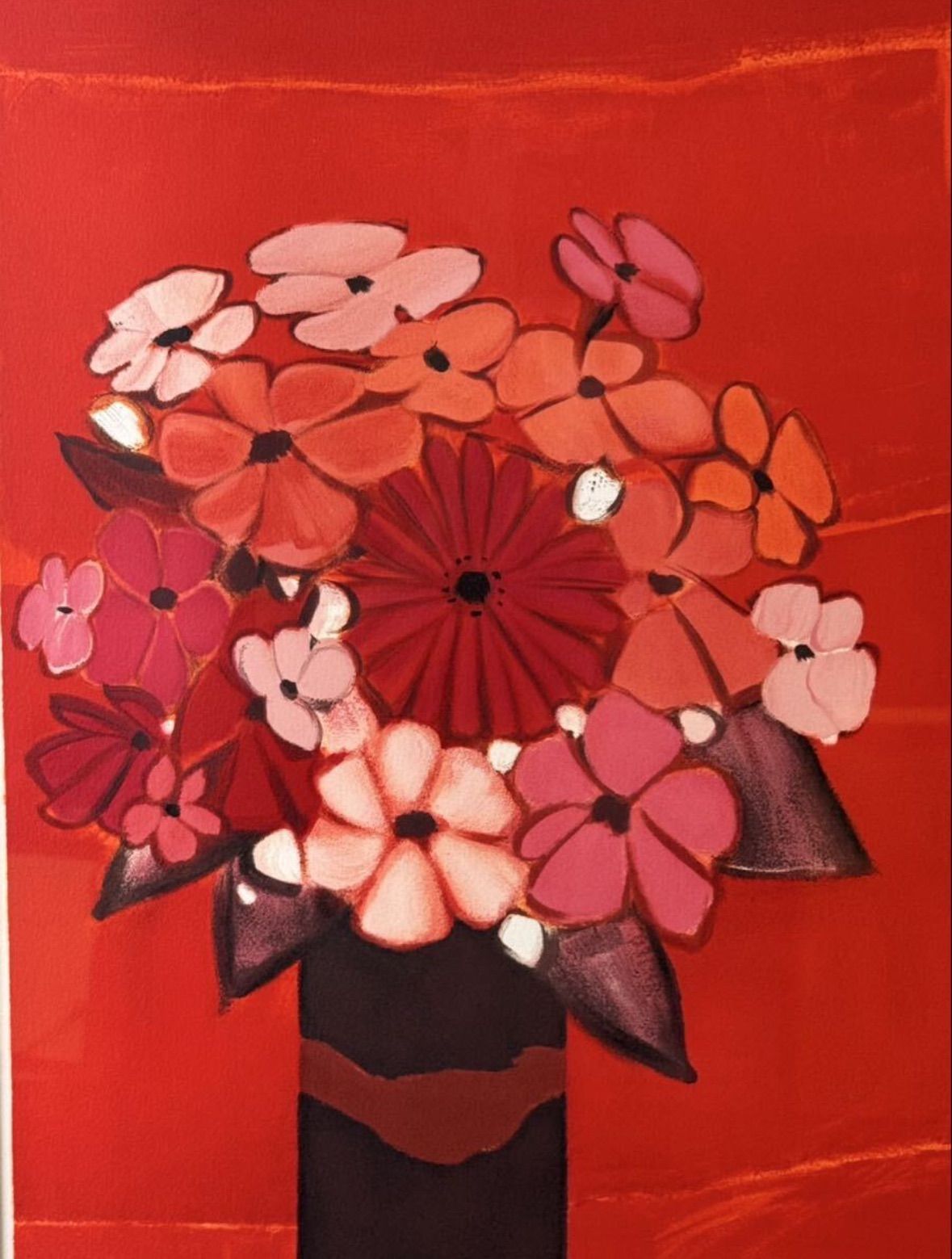 アンドレ・ヴィギュド 「赤い花」 リトグラフ 12号 大作 直筆サイン