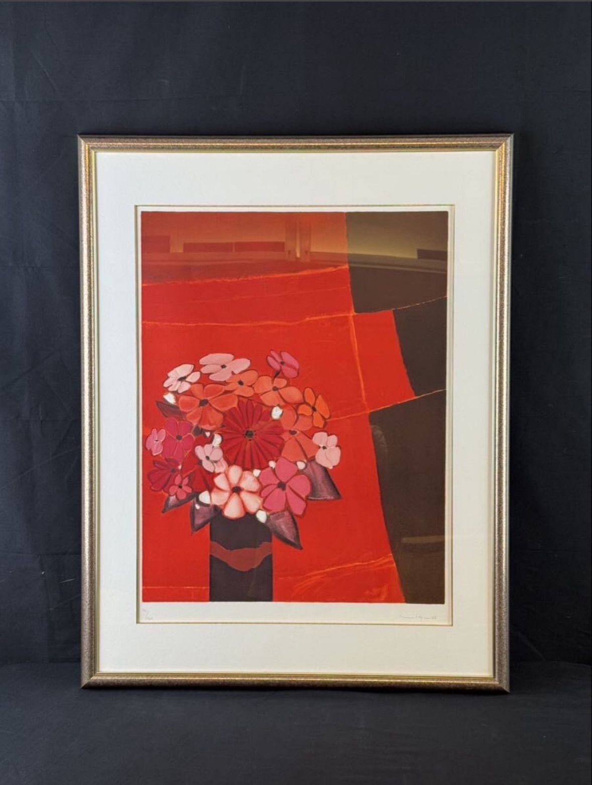 アンドレ・ヴィギュド 「赤い花」 リトグラフ 12号 大作 直筆サイン