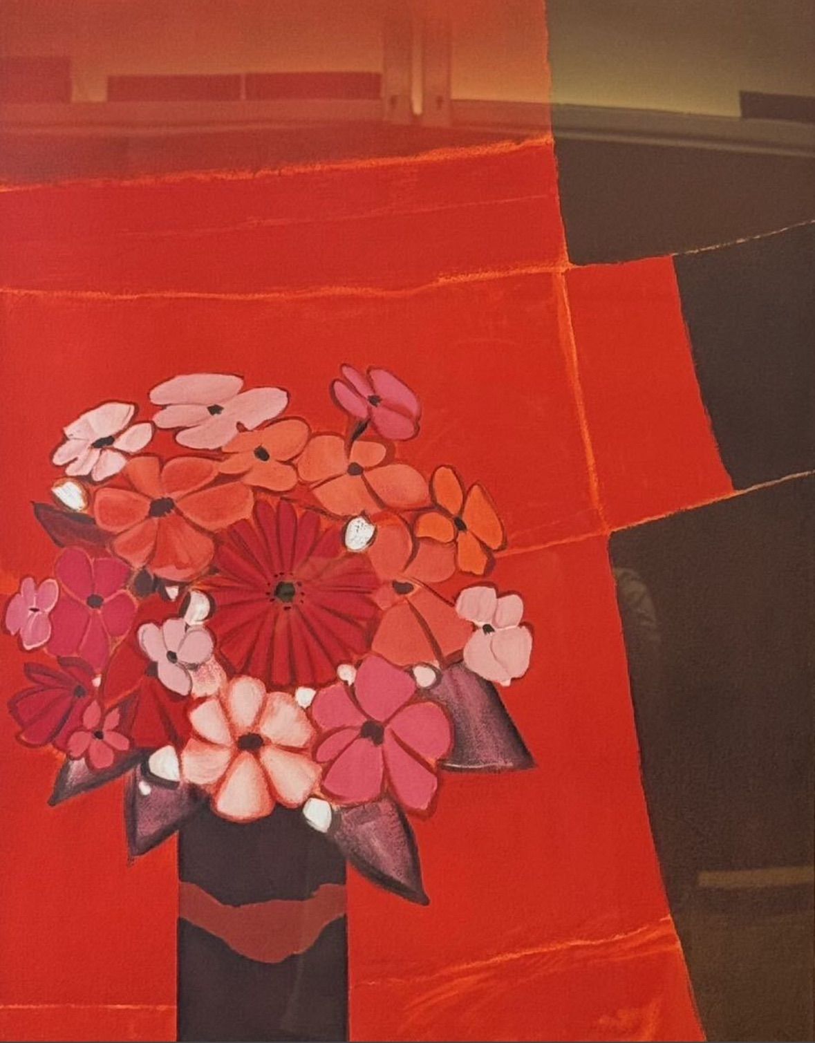 アンドレ・ヴィギュド 「赤い花」 リトグラフ 12号 大作 直筆サイン