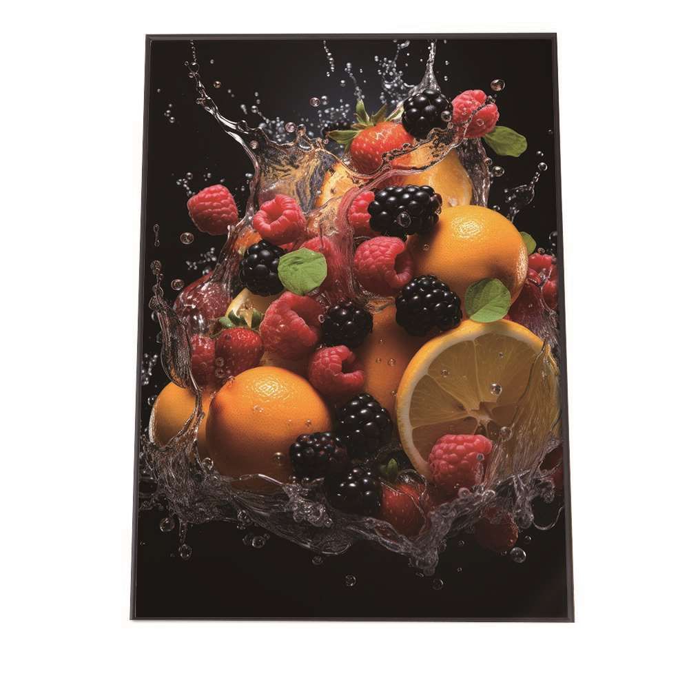 【B1サイズ（約73x103cm）】【lh-poster-1667】【フレーム付き】フルーツ 沢山 カラフル ポスター フルーツスプラッシュ 水滴 果物 フレッシュカラフル 食べ物 インテリア