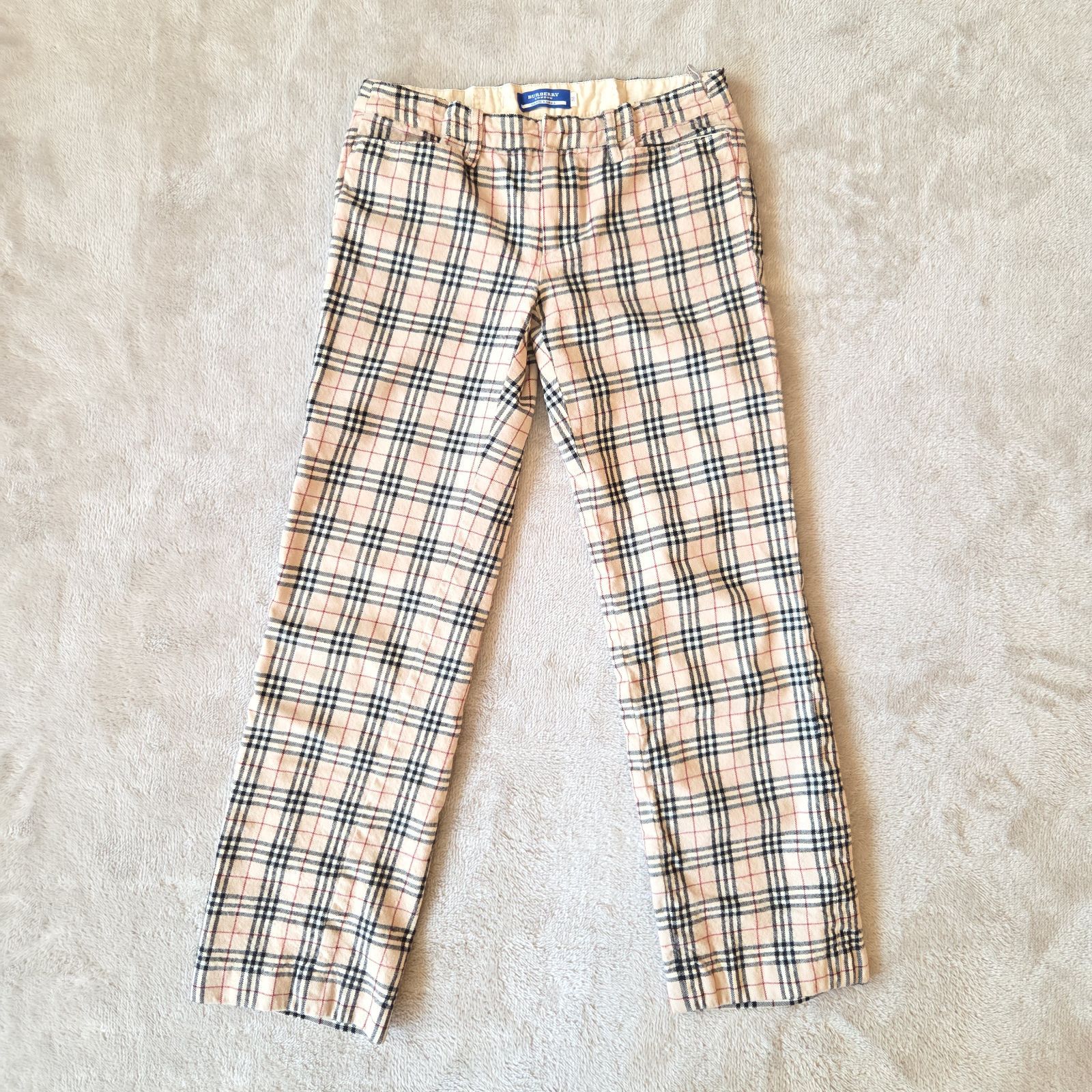 BURBERRY BLUE LABEL】チェック柄 ストレートパンツ 38／ホース刺繍