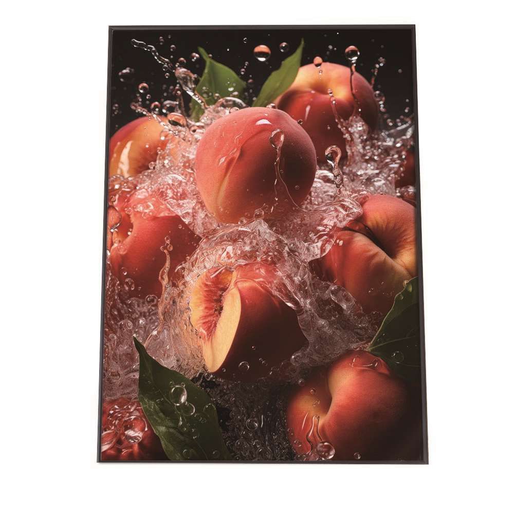 【B2サイズ（約51x73cm）】【lh-poster-1699】【フレーム付き】桃 ピーチ パイン パイナップル ポスター フルーツスプラッシュ 水滴 果物 フレッシュカラフル 食べ物 インテリア