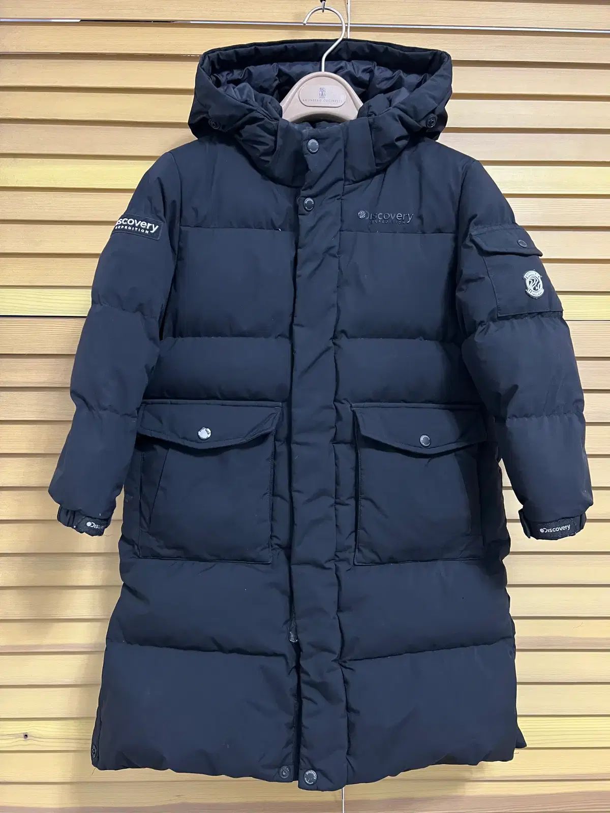 キッズ ブラック グースダウン ダウンジャケット ロング丈 フード 130