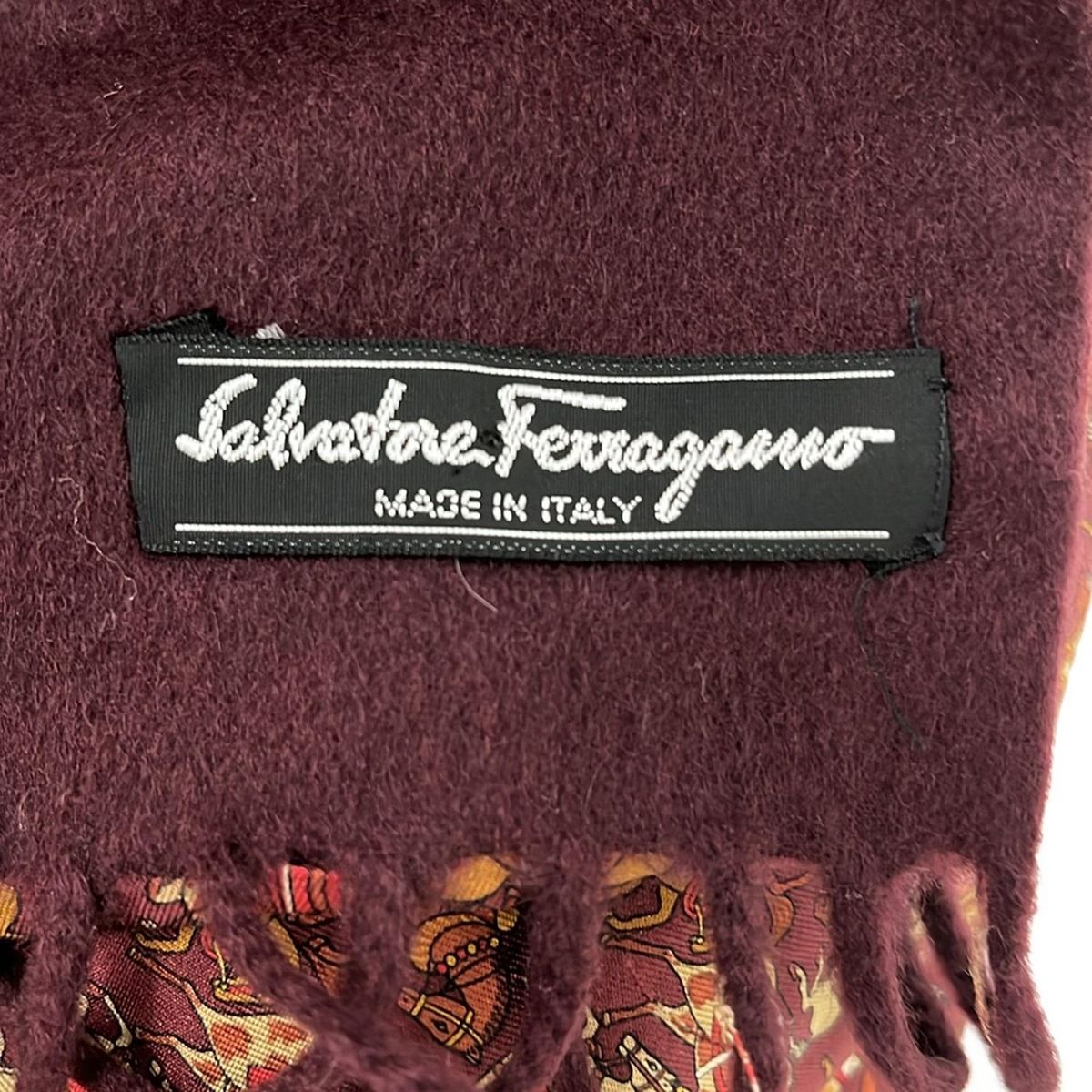 FERRAGAMO SalvatoreFerragamo サルバトーレフェラガモ マフラー - ボルドー×ブラウン×マルチ 馬 シルク