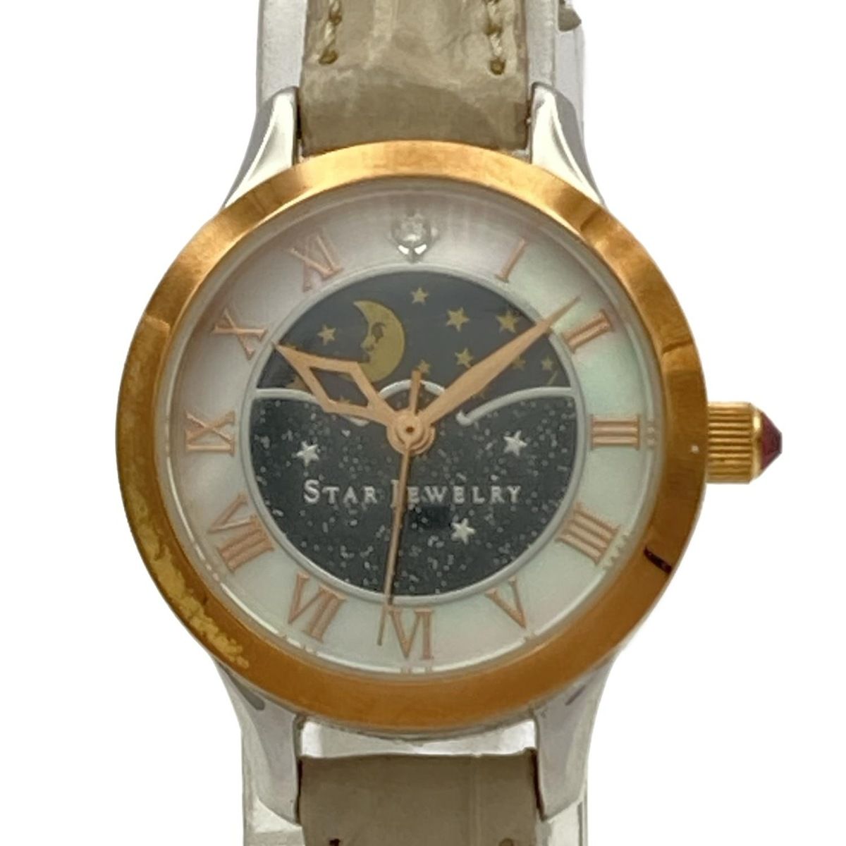 STAR JEWELRY スタージュエリー 腕時計 DAY-NIGHT レディース 1 Pダイヤ 0.01 Ct シェル文字盤 ホワイトシェル×ダークネイビー