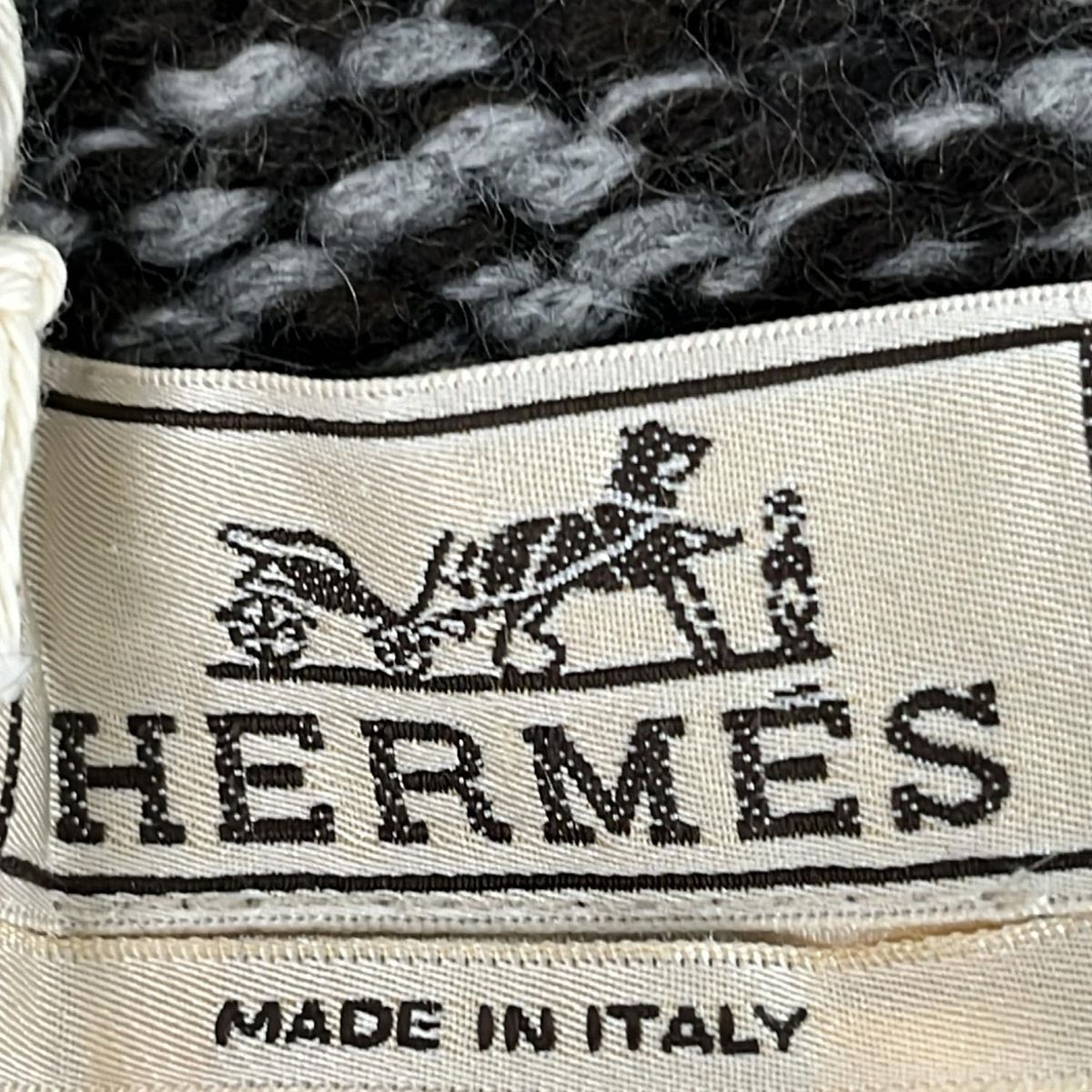 HERMES エルメス マフラー グレー 黒 カシミヤ