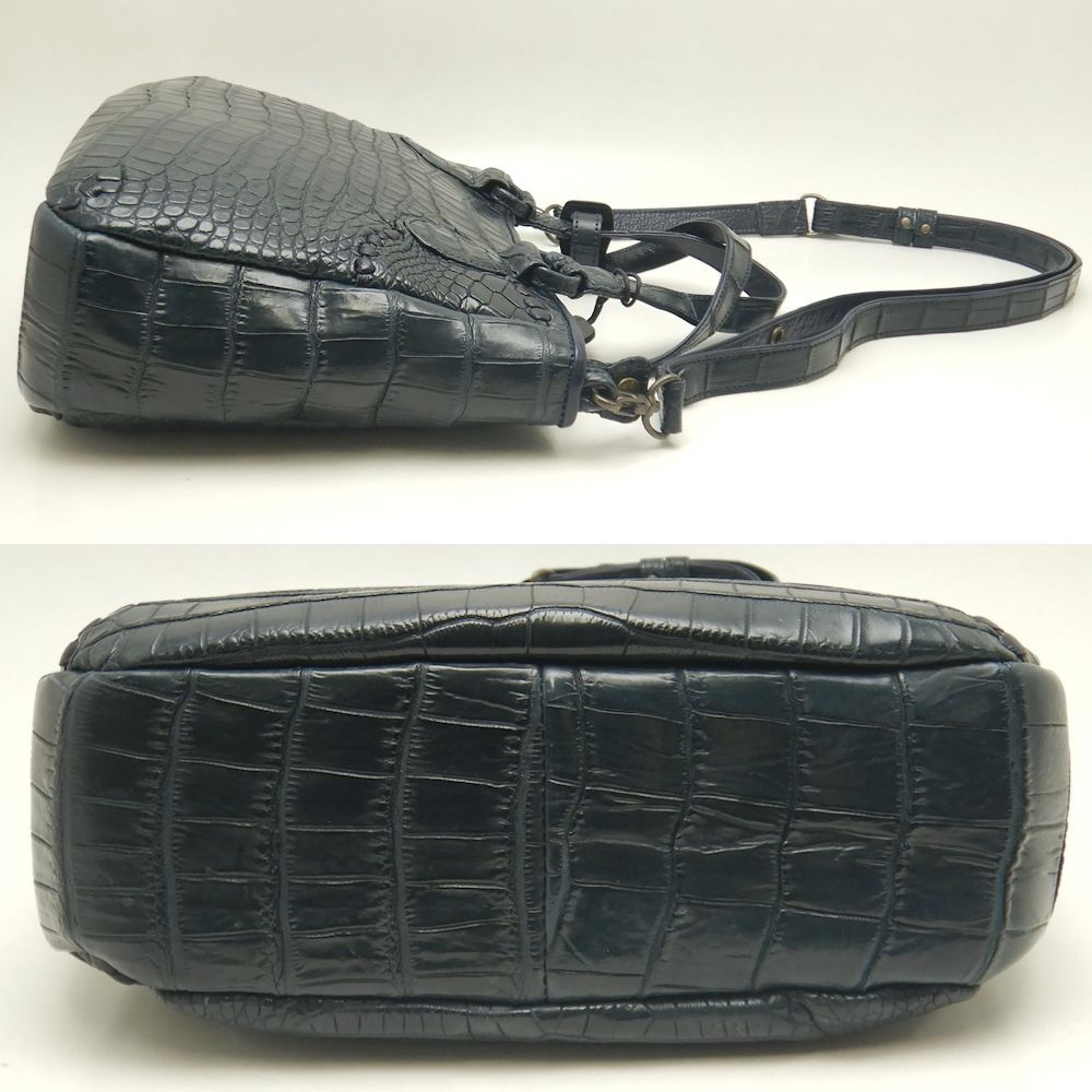 IBIZA イビサ 2WAY ハンドバッグ クロコダイル ネイビー レディース