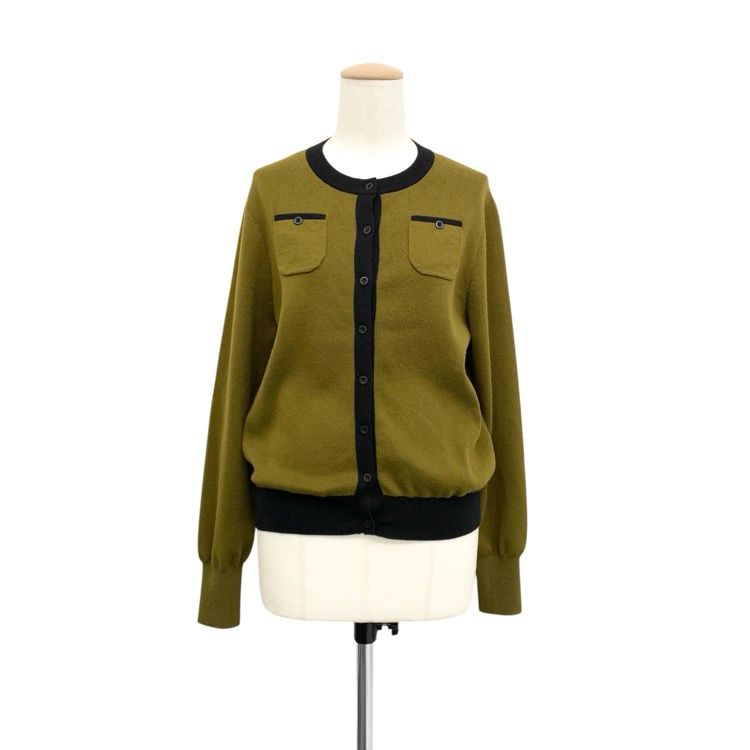 CABaN キャバン コットンカシミヤバイ クルーネック カーディガン カーキ×ブラック F 39-02-94-02006