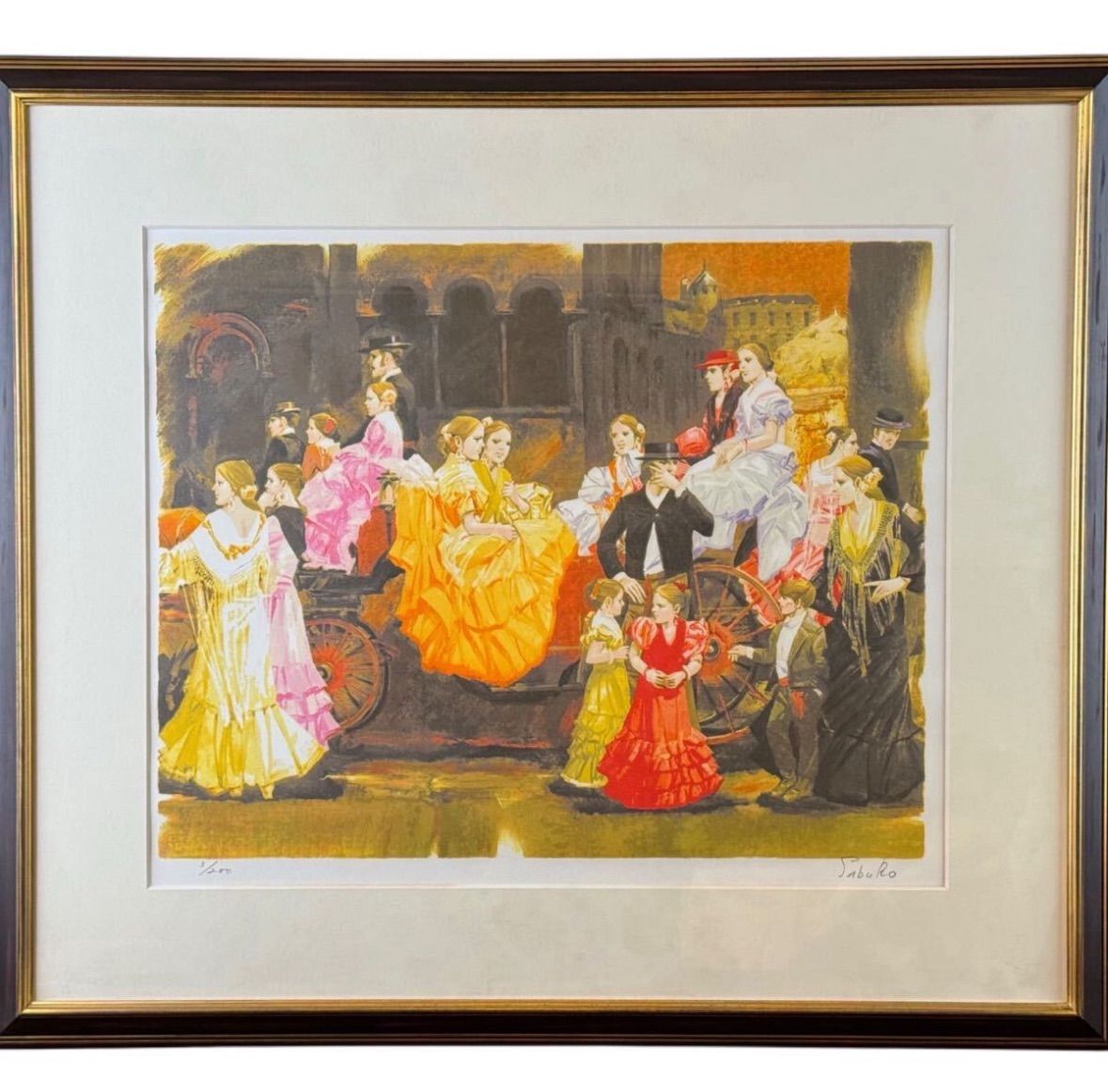 斎藤三郎「祭りの馬車」リトグラフ 10号大 限定 1991年 共シール 直筆