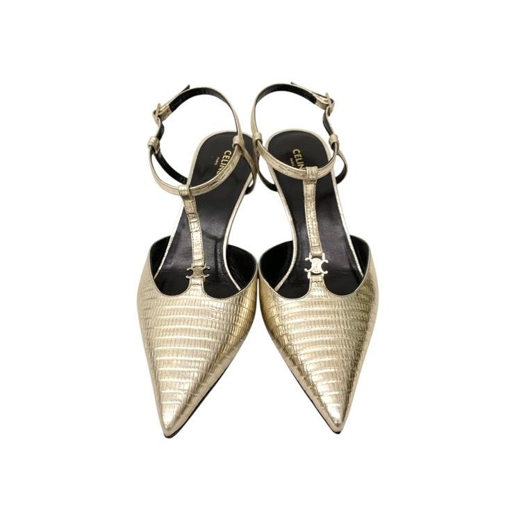 CELINE セリーヌ KITTEN 型押しレザー メタリック パンプス ゴールド 36 .36 PN.36