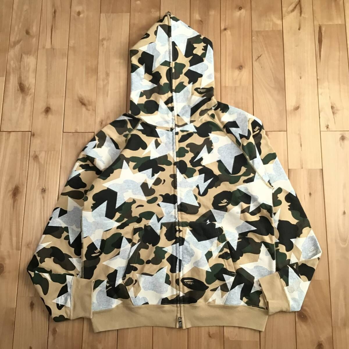 希少【a bathing ape】bapesta スウェット パーカー/nigo BAPE スター パーカー 1st camo yellow Sサイズ a bathing ape star