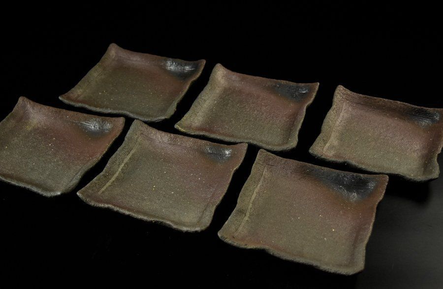 蔵A 3513 e 3 信楽焼 中村文夫 角皿 取皿 四方皿 六客