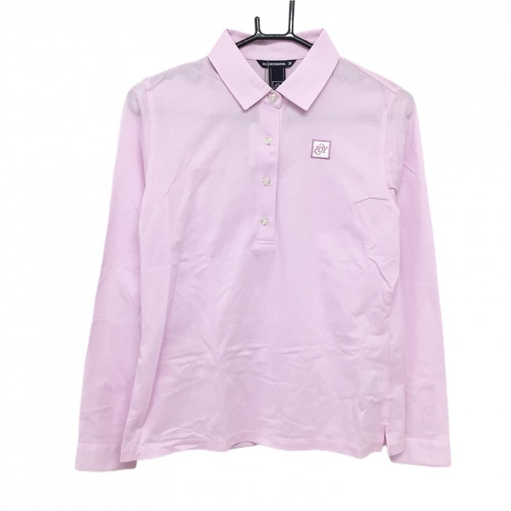 低価，HOT 【新品】ゾーイ 長袖ポロシャツ ピンク×白 細ストライプ レディース 38(M) ゴルフウェア ZOY シャツ