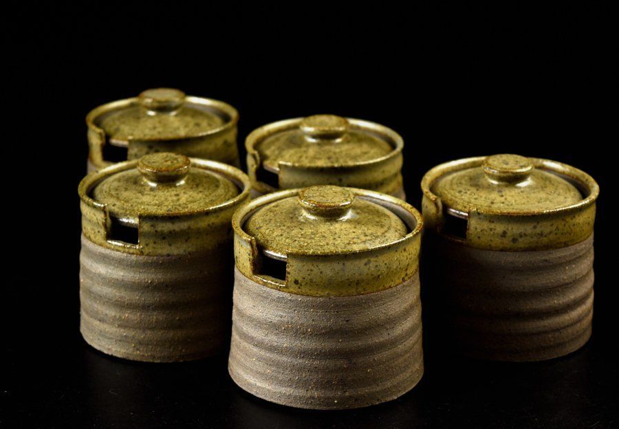 蔵A 3513 d 5 信楽焼 中村文夫 薬味入 砂糖入 五点