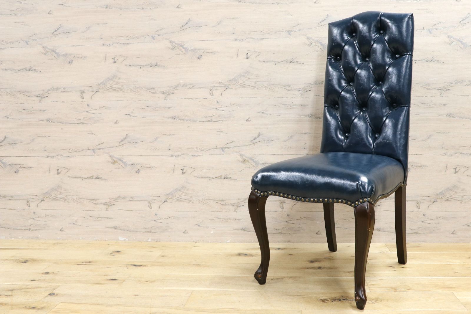 VINCENT ヴィンセント ダイニングチェア 食卓椅子 ハイバック 英国調 合皮 ヨーロピアン クラシック ブルー 定価約3 5万