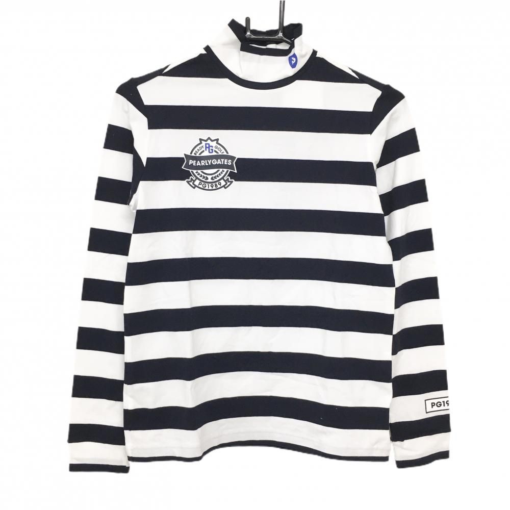 新品】パーリーゲイツ 長袖ハイネックシャツ 白×黒 ボーダー