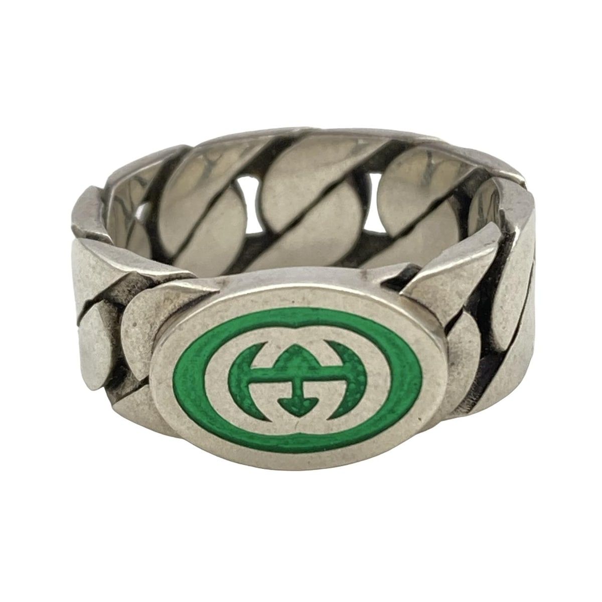 GUCCI(グッチ) リング 22美品 インターロッキングG シルバー×グリーン