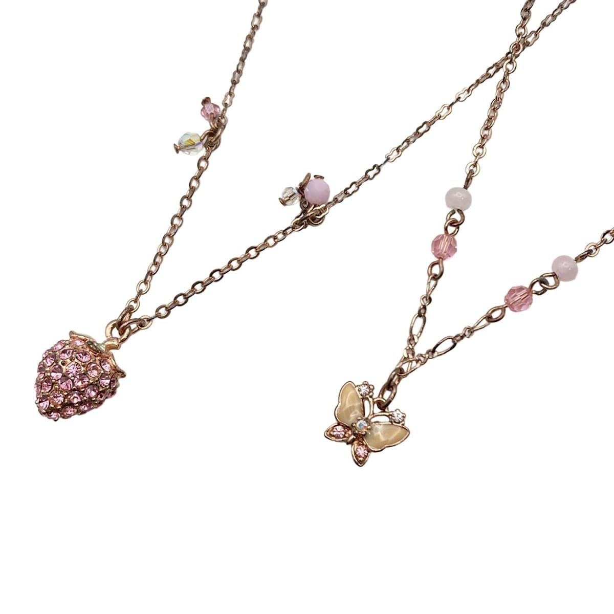 ANNA SUI(アナスイ) ネックレス - ピンクゴールド×ピンク×マルチ 2点