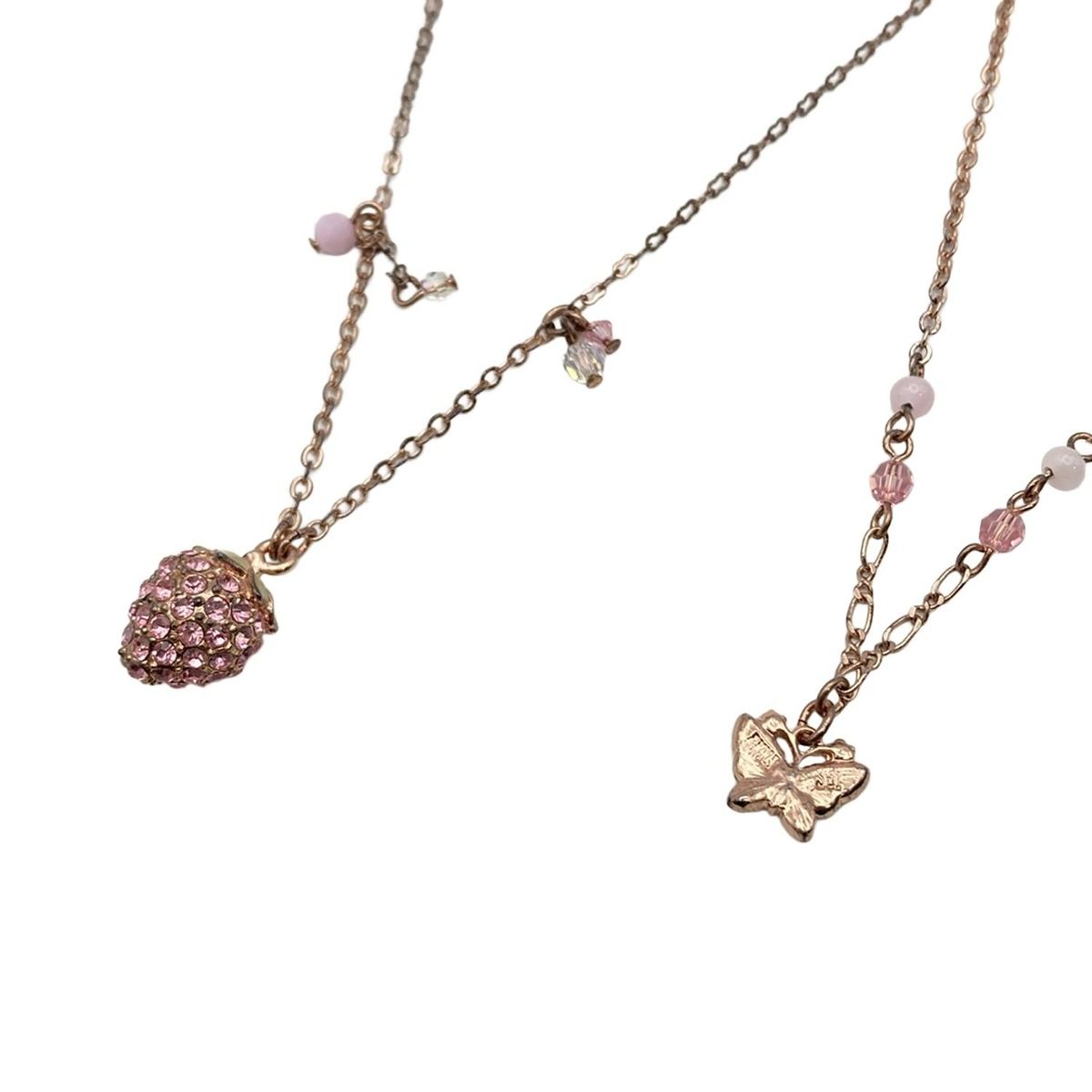 ANNA SUI アナスイ　バタフライ　ネックレス　ピンクゴールド ANNA SUI(アナスイ) ネックレス - ピンクゴールド×ピンク×マルチ 2点