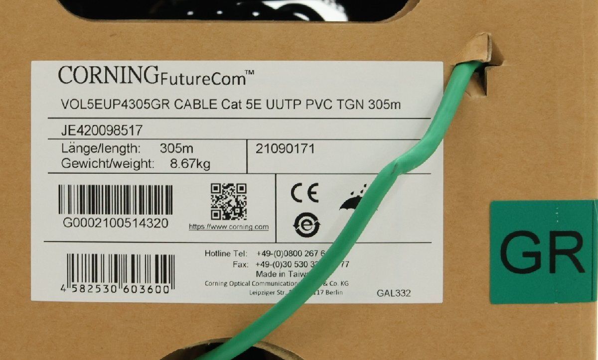 ♥品 CORNING LANケーブル Cat 5 E 305 m 緑 配送不可 併 KG