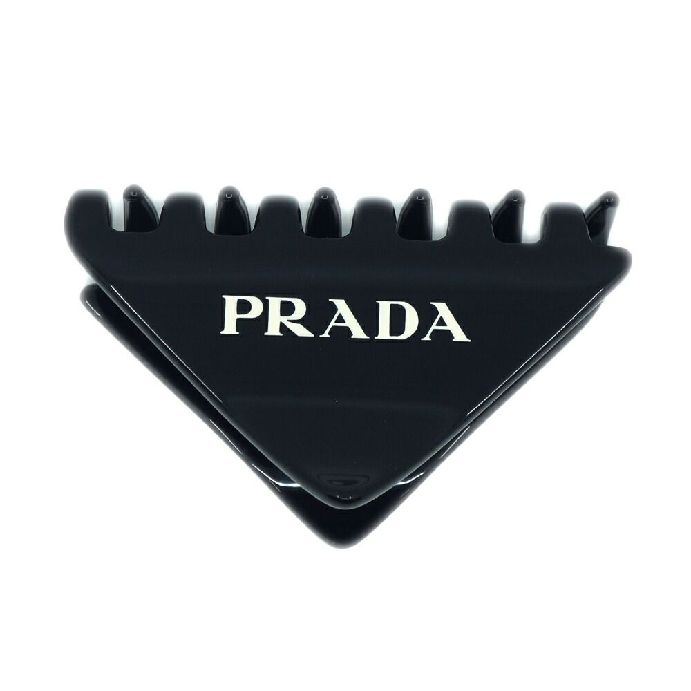 栄】プラダ プレックスヘアクリップ バレッタ トライアングル ブラック