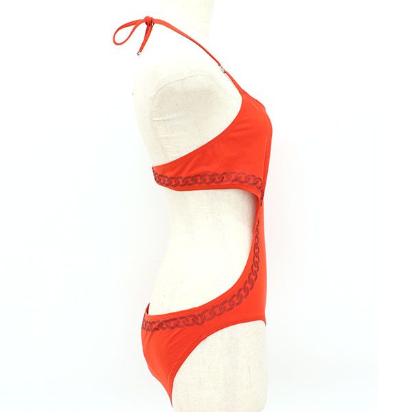 シャネル CHANEL ココマーク チェーン柄 ワンピース スイムウェア 水着 843144 レッド 表示サイズ36 レディース yy