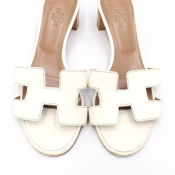 エルメス HERMES オアジス Hサンダル 071002Z レザー ホワイト サイズ