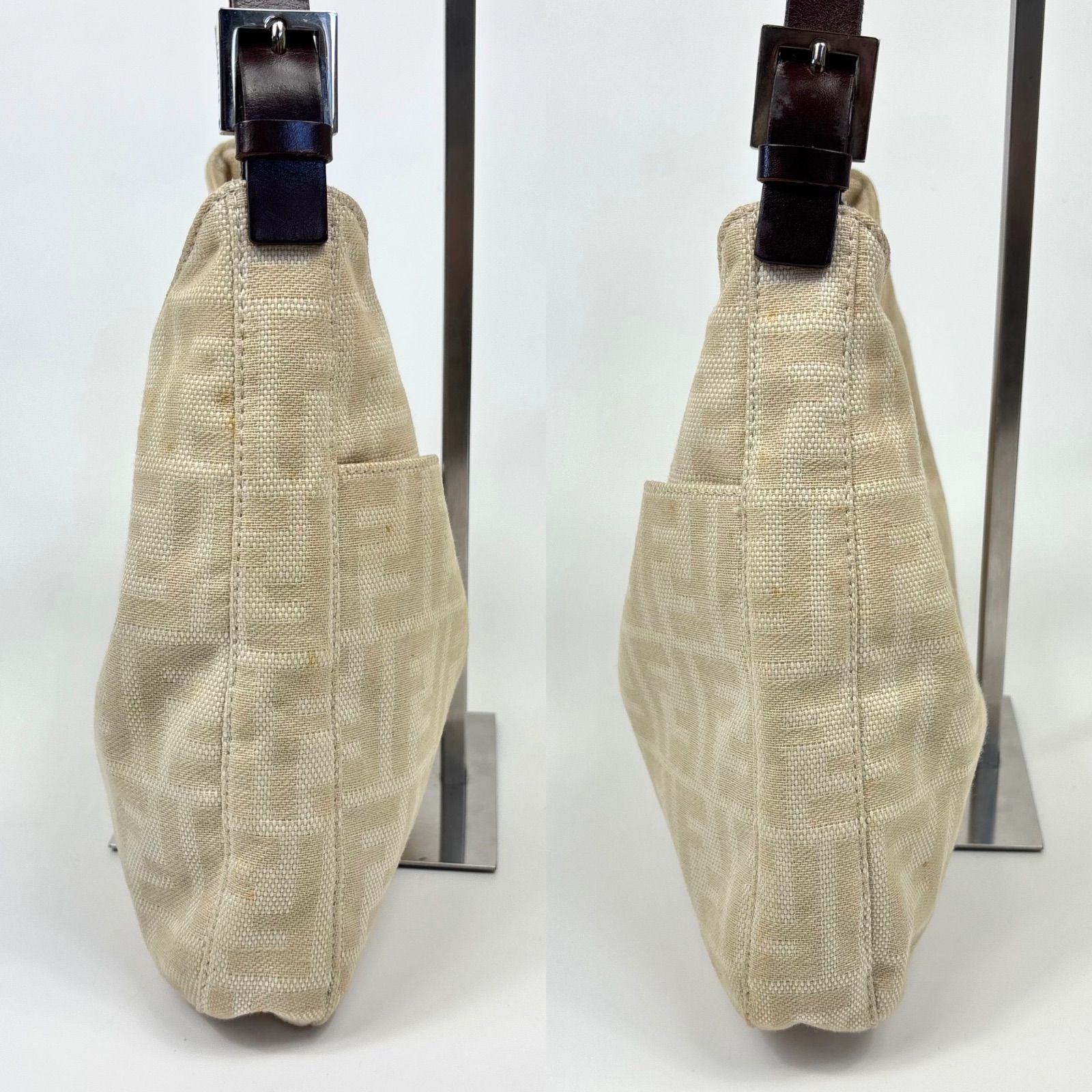 FENDI ズッカ柄 マンマバゲット ショルダーバッグ キャンバス ベージュ FENDI ズッカ柄 マンマバゲット ショルダーバッグ キャンバス ベージュ