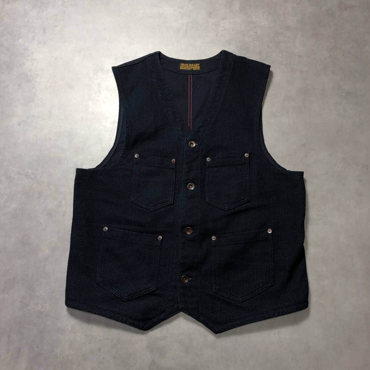 GQ 4256 IRON HEART 14 ozインディゴ刺子風織りワークベスト XL 藍色 定価 26400- アイアンハート