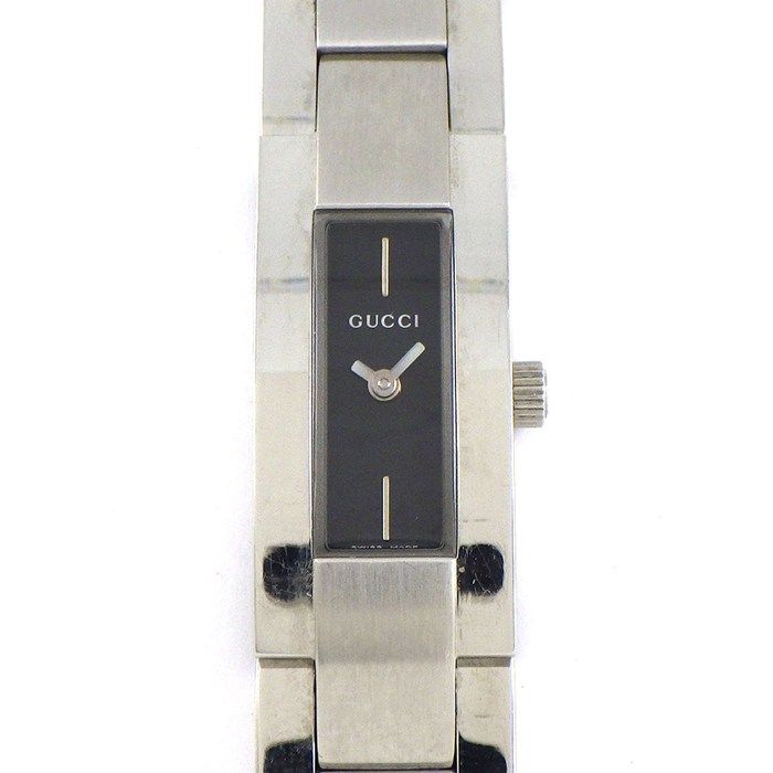 グッチ GUCCI 腕時計 4600 L レクタンギュラー ブラック文字盤 SS クオーツアナログ