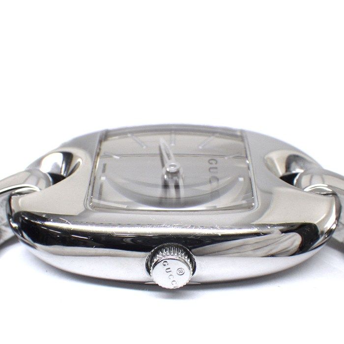 グッチ GUCCI 腕時計 マリーナ 121.5| 鏡面 ミラーダイヤル オーバルリンクブレス SS ホワイト セラミック クオーツアナログ 箱 保付き