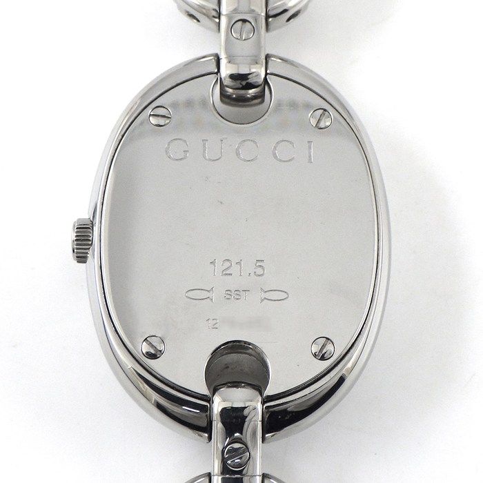  グッチ GUCCI 腕時計 マリーナ 121.5 鏡面 ミラーダイヤル オーバルリンクブレス SS ホワイト セラミック クオーツアナログ 箱 保付き 腕時計(デジタル) 時計