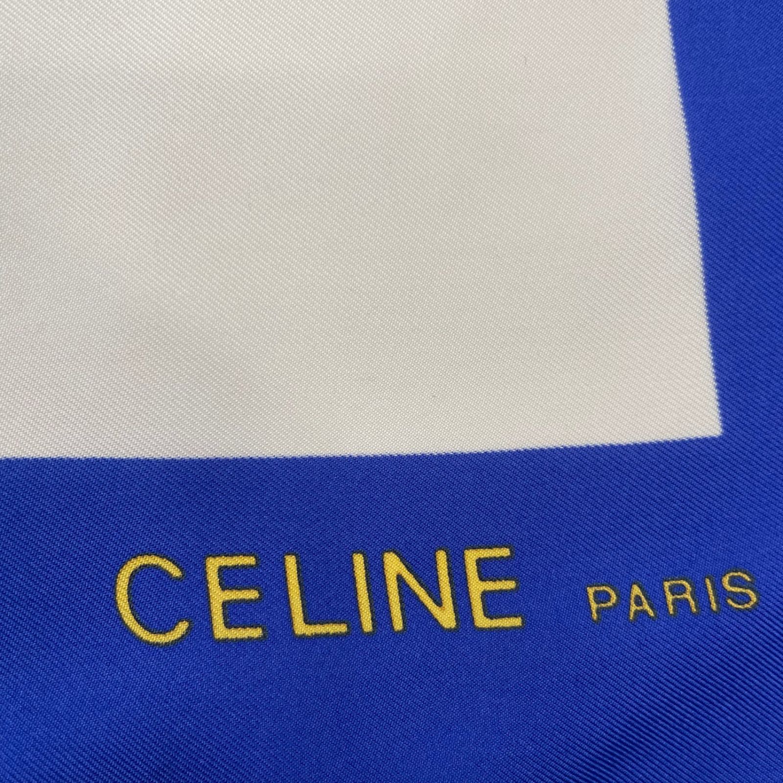美品 CELINE セリーヌ スカーフ シルク 大判 チェーン柄 ホワイト x