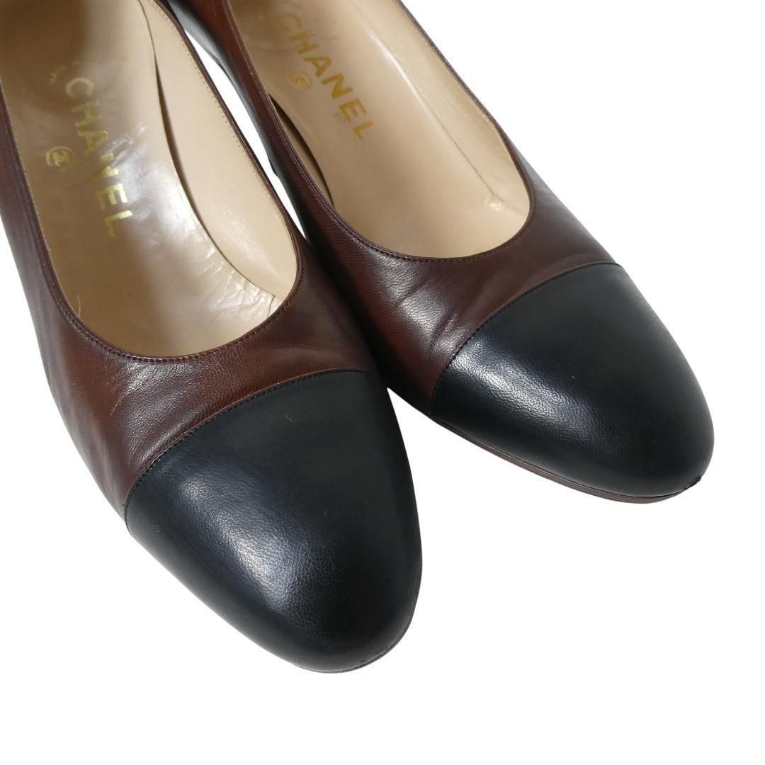 CHANEL シャネル サイズ39 レザー バイカラー パンプス ラウンドトゥ