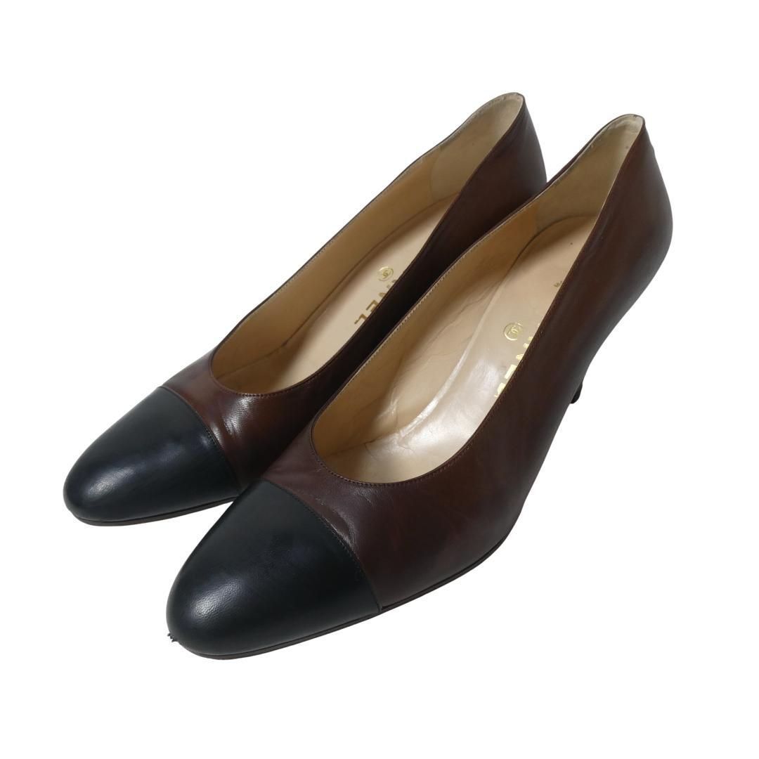 CHANEL シャネル サイズ39 レザー バイカラー パンプス ラウンドトゥ