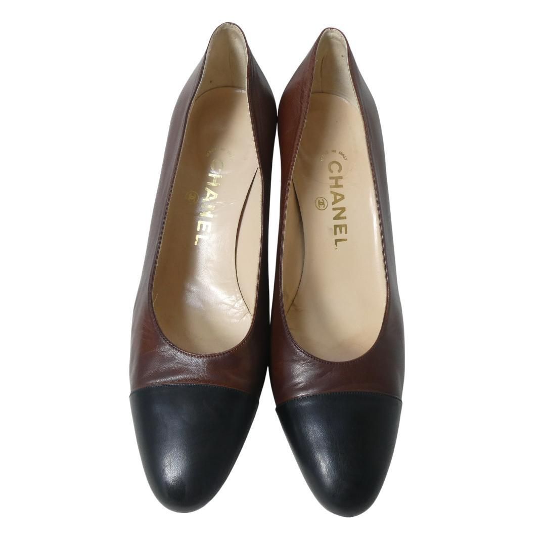 CHANEL シャネル サイズ39 レザー バイカラー パンプス ラウンドトゥ