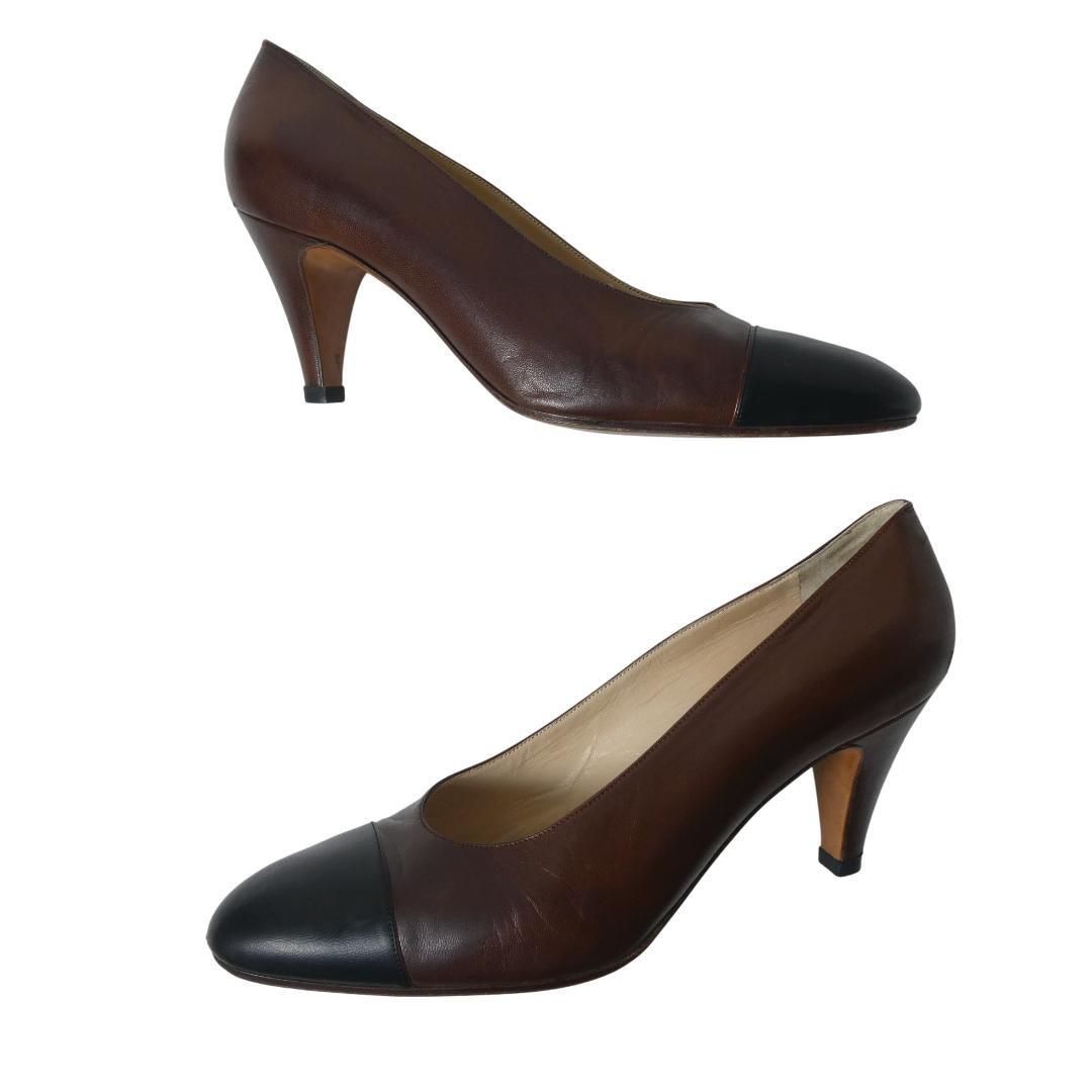 CHANEL パンプス　美品　茶色 CHANEL シャネル サイズ39 レザー バイカラー パンプス ラウンドトゥ